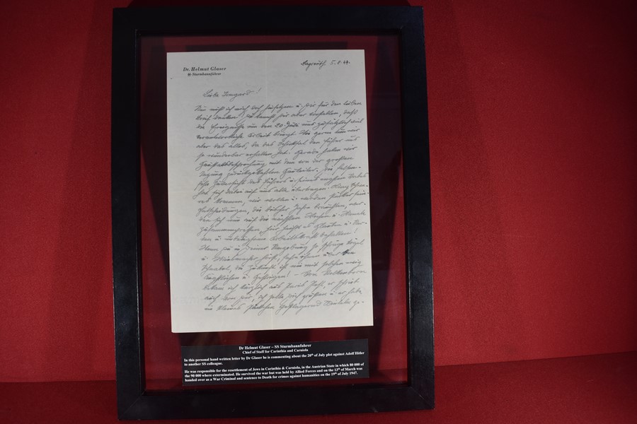 PERSONAL HANDWRITTEN LETTER FROM SS STURMBANNFUHRER DR HELMUT GLASSER-SOLD